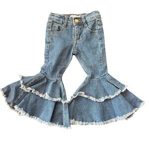 Clover Cottage Ruffle Denim Bell Bottoms Baby 12-18 M Blue Jean Boho Cowgirl